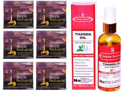

SHEER SECRET THANDA OIL 100 ML (PURE COLDPRESSED) and HAIR COLOUR 6 SACHET BURGUNDY NO. 3.16(Set of 2)