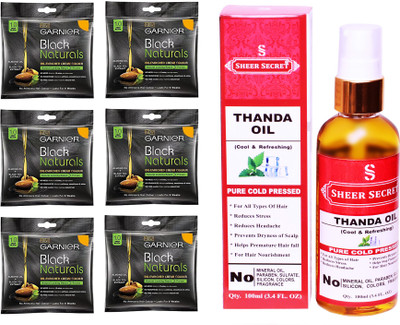 

SHEER SECRET THANDA OIL 100 ML (PURE COLDPRESSED) and HAIR COLOUR 6 SACHET DEEP BLACK NO. 1(Set of 2)