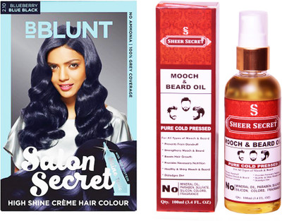 

SHEER SECRET MOOCH AND BEARD OIL 100 ML (PURE COLDPRESSED) and SALON SECRET HAIR COLOUR BLUEBERRY BLUE BLACK NO. 2.10(Set of 2)