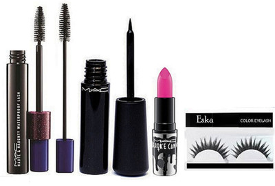 

eska Eyelashes&Mac Haute And Naughty Curl Lash Double Effect Mascara & Mac Liquid Last Eyeliner,Brooke Candy Lipstick(Set of 4)