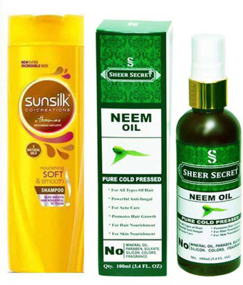 

SHEER SECRET NEEM OIL 100ML (PURE COLD PRESSED) and SUNSILK NOURISHING SOFT AND SMOOTH SHAMPOO 340 ML(Set of 2)