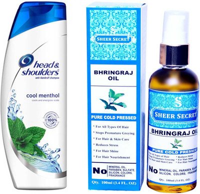 

SHEER SECRET BHRINGRAJ OIL 100ML (PURE COLD PRESSED) and HEAD & SHOULDERS 180 ML COOL MENTHOL SHAMPOO(Set of 2)