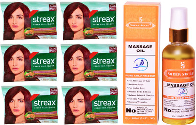 

SHEER SECRET MASSAGE OIL 100 ML (PURE COLDPRESSED) and STREAX COLOUR 6 SACHET CINNAMON RED NO. 5.66(Set of 2)