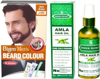 

SHEER SECRET AMLA HAIR OIL 100 ML (PURE COLDPRESSED) and BEARD COLOUR DARK BROWN NO. 103(Set of 2)