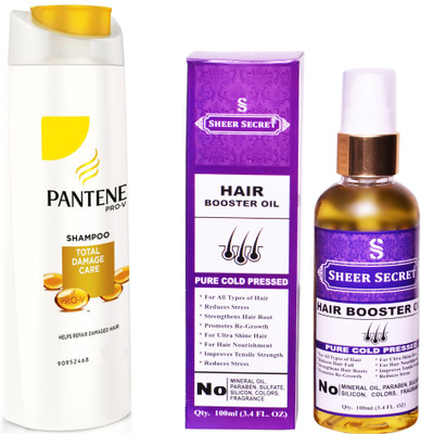 

SHEER SECRET HAIR BOOSTER OIL 100ML (PURE COLD PRESSED) and PANTENE TOTAL DAMAGE CARE SHAMPOO 340 ML(Set of 2)