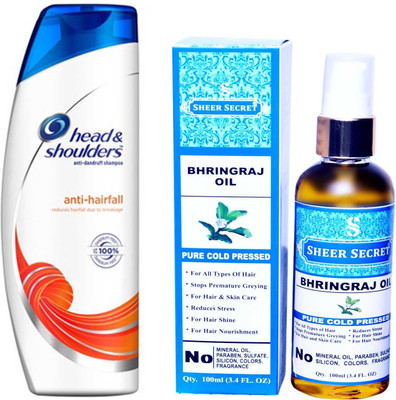 

SHEER SECRET BHRINGRAJ OIL 100ML (PURE COLD PRESSED) and HEAD & SHOULDERS 360 ML ANTI HAIRFALL SHAMPOO(Set of 2)