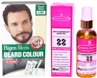 SHEER SECRET ANTI DANDRUFF OIL 100 ML (PURE COLDPRESSED) and BEARD COLOUR BROWN BLACK NO. 102(Set of 2)
