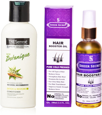 

SHEER SECRET HAIR BOOSTER OIL 100ML (PURE COLD PRESSED) and TRESEMME 190 ML BOTANIQUE CONDITIONER(Set of 2)