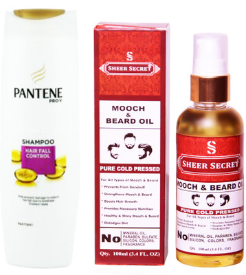 

SHEER SECRET MOOCH AND BEARD OIL 100ML (PURE COLD PRESSED) and PANTENE 180 ML HAIR FALL CONTROL SHAMPOO(Set of 2)