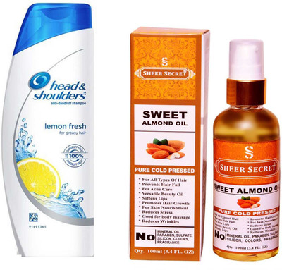 

SHEER SECRET SWEET ALMOND OIL 100ML (PURE COLD PRESSED) and HEAD & SHOULDERS 360 ML LEMON FRESH SHAMPOO(Set of 2)