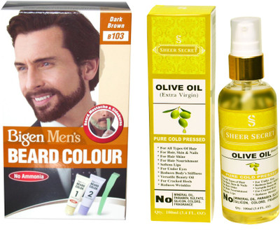 

SHEER SECRET OLIVE OIL 100 ML (PURE COLDPRESSED) and BEARD COLOUR DARK BROWN NO. 103(Set of 2)