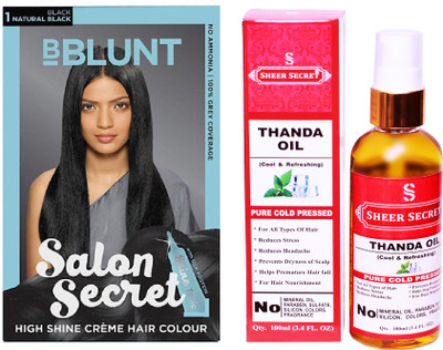 

SHEER SECRET THANDA OIL 100 ML (PURE COLDPRESSED) and SALON SECRET HAIR COLOUR NATURAL BLACK NO. 1(Set of 2)