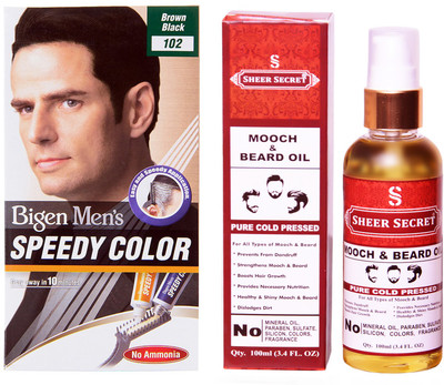 

SHEER SECRET MOOCH AND BEARD OIL 100 ML (PURE COLDPRESSED) and SPEEDY HAIR COLOUR BROWN BLACK NO. 102(Set of 2)