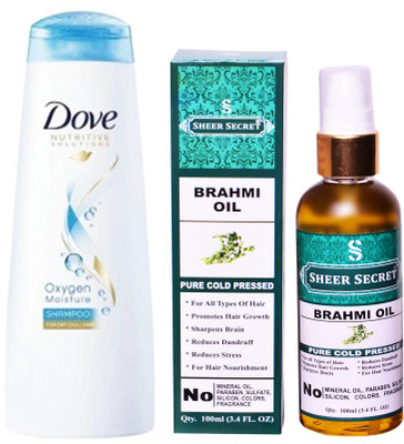 

SHEER SECRET BRAHMI OIL 100ML (PURE COLD PRESSED) and DOVE 180 ML OXYGEN MOISTURE SHAMPOO(Set of 2)
