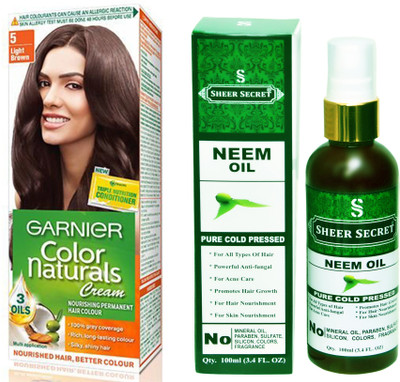 

SHEER SECRET NEEM OIL 100 ML (PURE COLDPRESSED) and HAIR COLOUR BOX LIGHT BROWN NO. 5(Set of 2)
