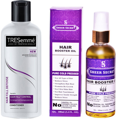 

SHEER SECRET HAIR BOOSTER OIL 100ML (PURE COLD PRESSED) and TRESEMME 190 ML HAIR FALL DEFENCE CONDITIONER(Set of 2)