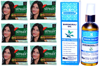 

SHEER SECRET BHRINGRAJ OIL 100 ML (PURE COLDPRESSED) and COLOUR 6 SACHET DARK BROWN NO. 3(Set of 7)