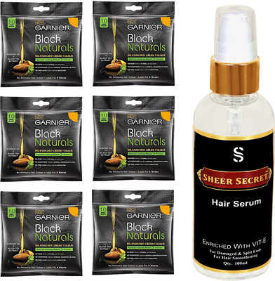 

SHEER SECRET HAIR SERUM 100 ML (PURE COLDPRESSED) and HAIR COLOUR 6 SACHET DEEP BLACK NO. 1(Set of 2)