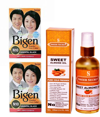 

SHEER SECRET SWEET ALMOND OIL 100 ML (PURE COLDPRESSED) and HAIR COLOUR 2 ORIENTAL BLACK N10(Set of 2)