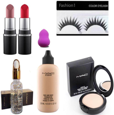 

FASHION 1 Combo kit of smoothing perfecting primer,studio face and body foundation,compact,lipstick,sponge puff and eyelashes(Set of 7)