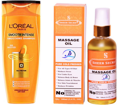 

SHEER SECRET MASSAGE OIL 100 ML (PURE COLDPRESSED) and SMOOTH INTENSE SHAMPOO 175ML(Set of 2)