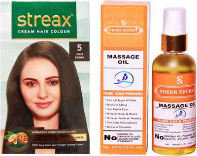 

SHEER SECRET MASSAGE OIL 100 ML (PURE COLDPRESSED) and COLOUR REGULAR LIGHT BROWN NO. 5(Set of 2)