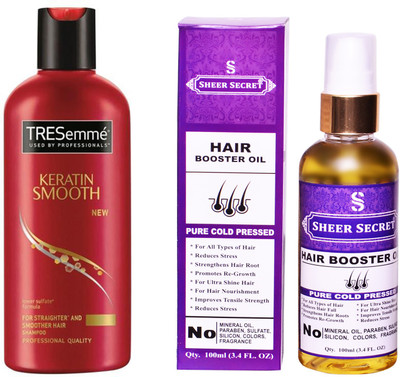 SHEER SECRET HAIR BOOSTER OIL 100ML (PURE COLD PRESSED) and 190 ML SMOOTH SHAMPOO(Set of 2)