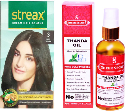 

SHEER SECRET THANDA OIL 100 ML (PURE COLDPRESSED) and COLOUR REGULAR DARK BROWN NO. 3(Set of 2)