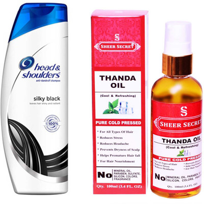 

SHEER SECRET THANDA OIL 100ML (PURE COLD PRESSED) and HEAD & SHOULDERS 180 ML SILKY BLACK SHAMPOO(Set of 2)
