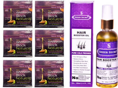 

SHEER SECRET HAIR BOOSTER OIL 100 ML (PURE COLDPRESSED) and HAIR COLOUR 6 SACHET BURGUNDY NO. 3.16(Set of 2)