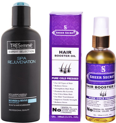 

SHEER SECRET HAIR BOOSTER OIL 100ML (PURE COLD PRESSED) and TRESEMME 200 ML SPA REJUVENATION SHAMPOO(Set of 2)