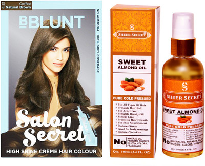 

SHEER SECRET SWEET ALMOND OIL 100 ML (PURE COLDPRESSED) and SALON SECRET HAIR COLOUR COFFEE NATURAL BROWN NO. 4.31(Set of 2)