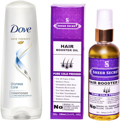 

SHEER SECRET HAIR BOOSTER OIL 100ML (PURE COLD PRESSED) and DOVE 180 ML DRYNESS CARE CONDITIONER(Set of 2)