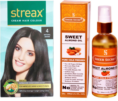 

SHEER SECRET SWEET ALMOND OIL 100 ML (PURE COLDPRESSED) and COLOUR REGULAR NATURAL BROWN NO. 4(Set of 2)