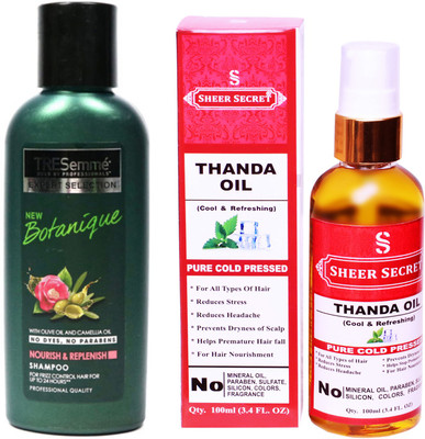 

SHEER SECRET THANDA OIL 100ML (PURE COLD PRESSED) and 190 ML BOTANIQUE SHAMPOO(Set of 2)
