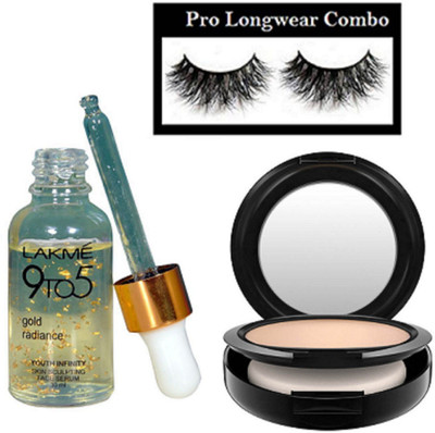 

pro longwear combo Eyelashes, Mc Compact, 9to5 Gold Radiance Face Serum(Set of 3)