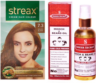 

SHEER SECRET MOOCH AND BEARD OIL 100 ML (PURE COLDPRESSED) and STREAX COLOUR REGULAR GOLDEN BLONDE NO. 7.3(Set of 2)