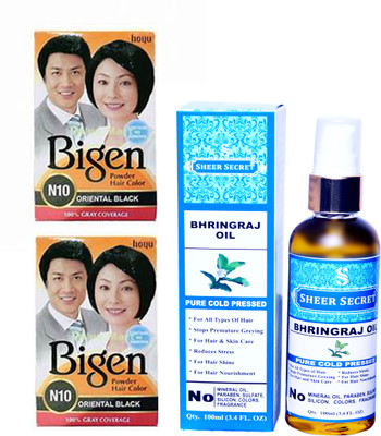 

SHEER SECRET BHRINGRAJ OIL 100 ML (PURE COLDPRESSED) and HAIR COLOUR 2 ORIENTAL BLACK N10(Set of 2)