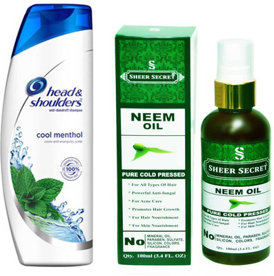 

SHEER SECRET NEEM OIL 100ML (PURE COLD PRESSED) and HEAD & SHOULDERS 360 ML COOL MENTHOL SHAMPOO(Set of 2)