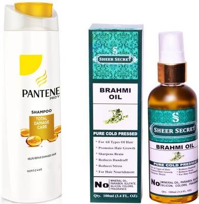 

SHEER SECRET BRAHMI OIL 100ML (PURE COLD PRESSED) and PANTENE TOTAL DAMAGE CARE SHAMPOO 340 ML(Set of 2)