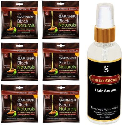 

SHEER SECRET HAIR SERUM 100 ML (PURE COLDPRESSED) and HAIR COLOUR 6 SACHET NATURAL BROWN NO. 4(Set of 2)