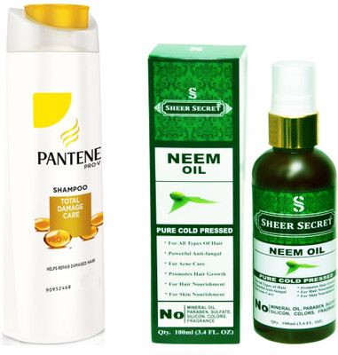 

SHEER SECRET NEEM OIL 100ML (PURE COLD PRESSED) and PANTENE TOTAL DAMAGE CARE SHAMPOO 340 ML(Set of 2)