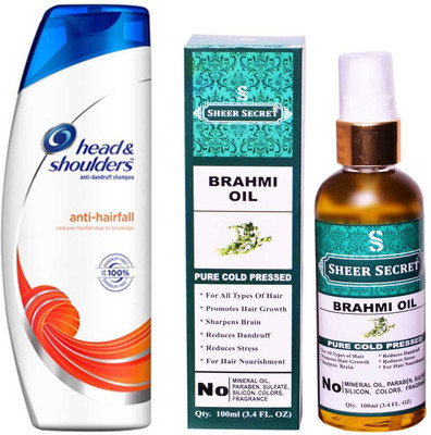 

SHEER SECRET BRAHMI OIL 100ML (PURE COLD PRESSED) and HEAD & SHOULDERS 360 ML ANTI HAIRFALL SHAMPOO(Set of 2)