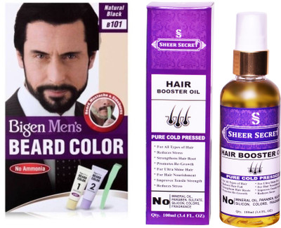 

SHEER SECRET HAIR BOOSTER OIL 100 ML (PURE COLDPRESSED) and BEARD COLOUR NATURAL BLACK NO. 101(Set of 2)