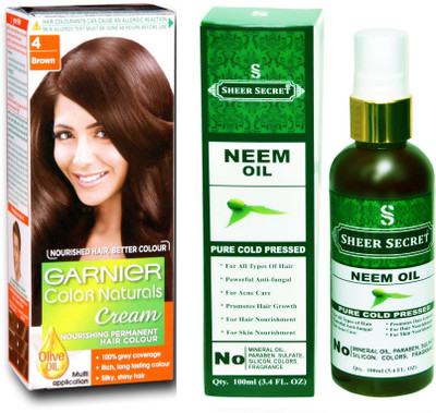 

SHEER SECRET NEEM OIL 100 ML (PURE COLDPRESSED) and HAIR COLOUR BOX NATURAL BROWN NO. 4(Set of 2)