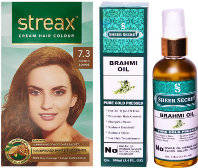 

SHEER SECRET BRAHMI OIL 100 ML (PURE COLDPRESSED) and COLOUR REGULAR GOLDEN BLONDE NO. 7.3(Set of 2)