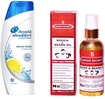 

SHEER SECRET MOOCH AND BEARD OIL 100ML (PURE COLD PRESSED) and HEAD & SHOULDERS 360 ML LEMON FRESH SHAMPOO(Set of 2)