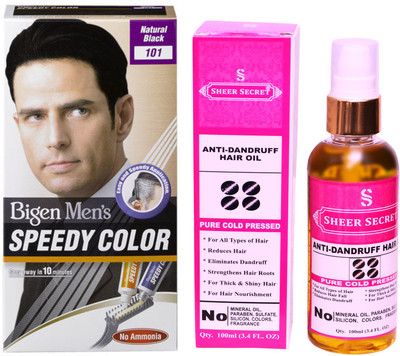 

SHEER SECRET ANTI DANDRUFF OIL 100 ML (PURE COLDPRESSED) and SPEEDY HAIR COLOUR NATURAL BLACK NO. 101(Set of 2)