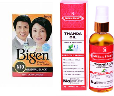 SHEER SECRET THANDA OIL 100 ML (PURE COLDPRESSED) and HAIR COLOUR ORIENTAL BLACK N10(Set of 2)