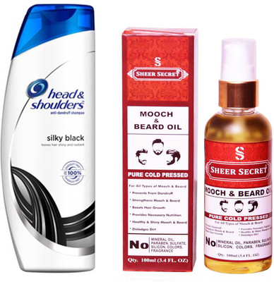 

SHEER SECRET MOOCH AND BEARD OIL 100ML (PURE COLD PRESSED) and HEAD & SHOULDERS 360 ML SILKY BLACK SHAMPOO(Set of 2)